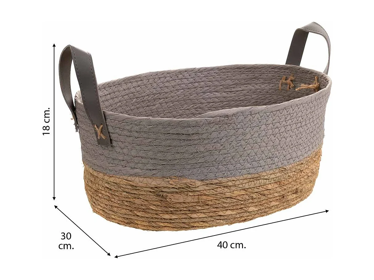 Cesto in corda intrecciata grigia 40x30x18h