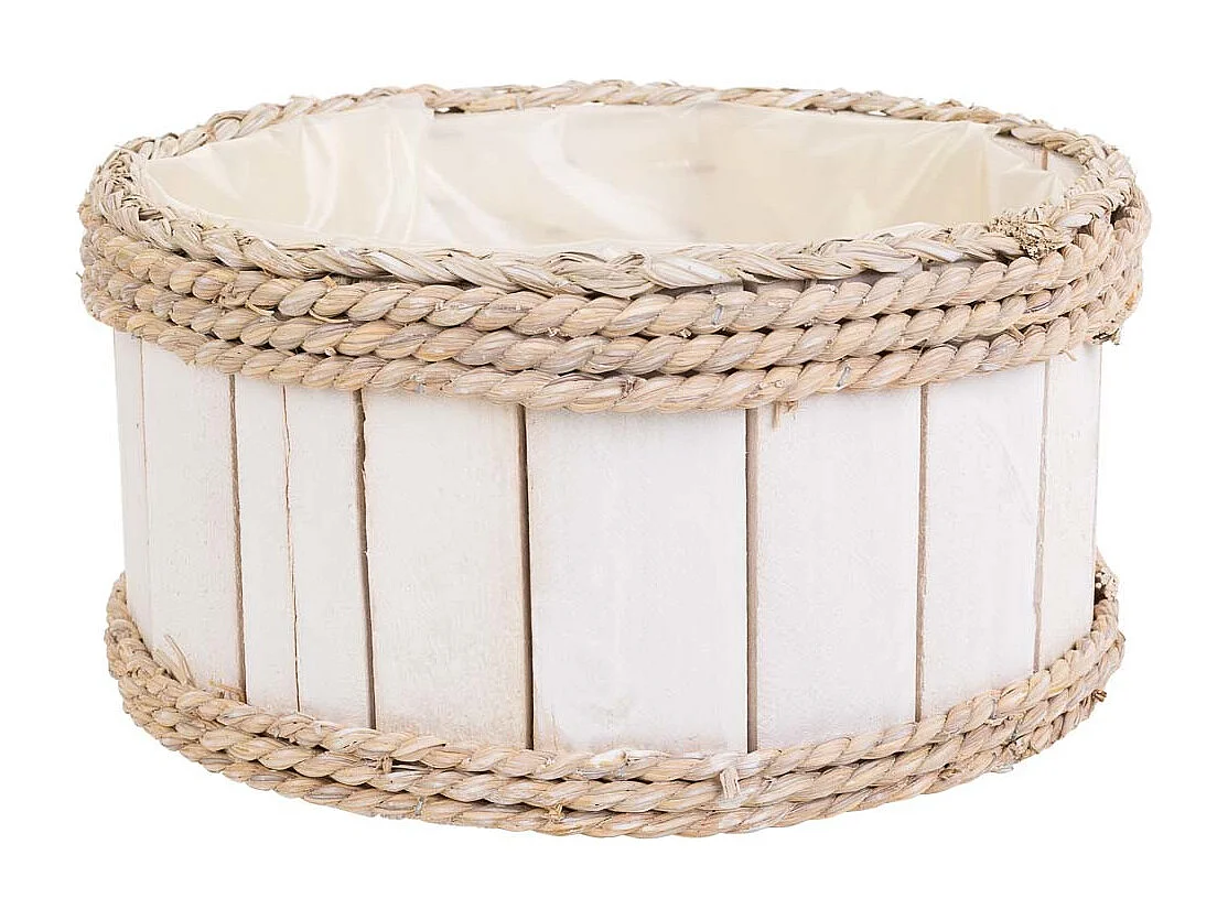 Cesto de madera y cuerda blanco d25x13/24
