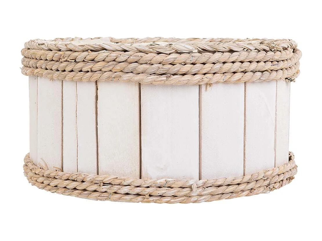 Cesto de madera y cuerda blanco d25x13/24