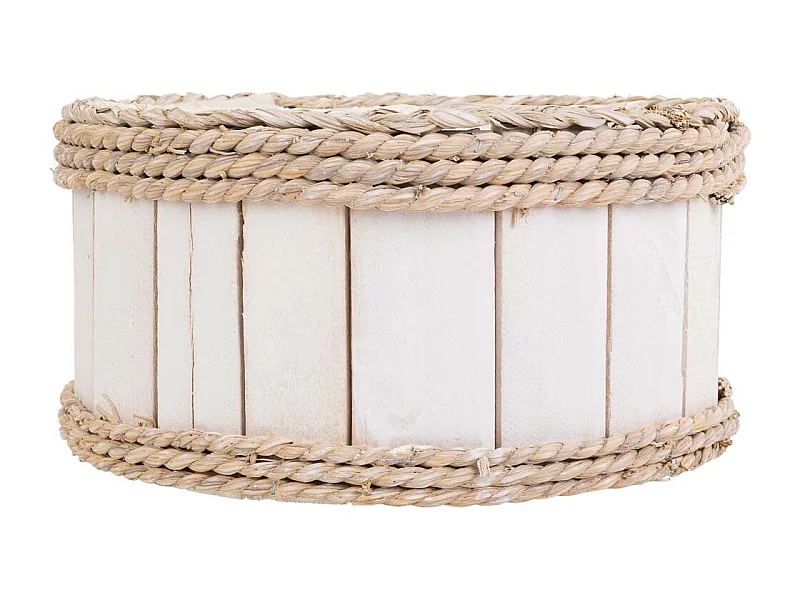 Cesto de madera y cuerda blanco d25x13/24