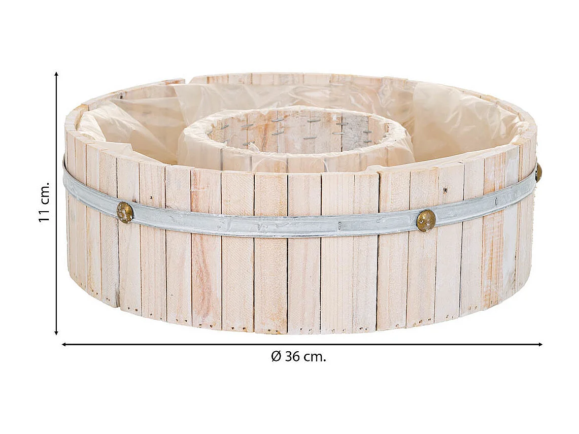 Cesto redondo de madera marrón 36x36x11