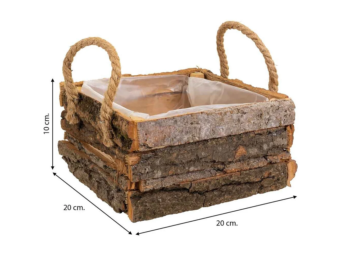 Holzkorb mit braunen Griffen 20x20x10h cm