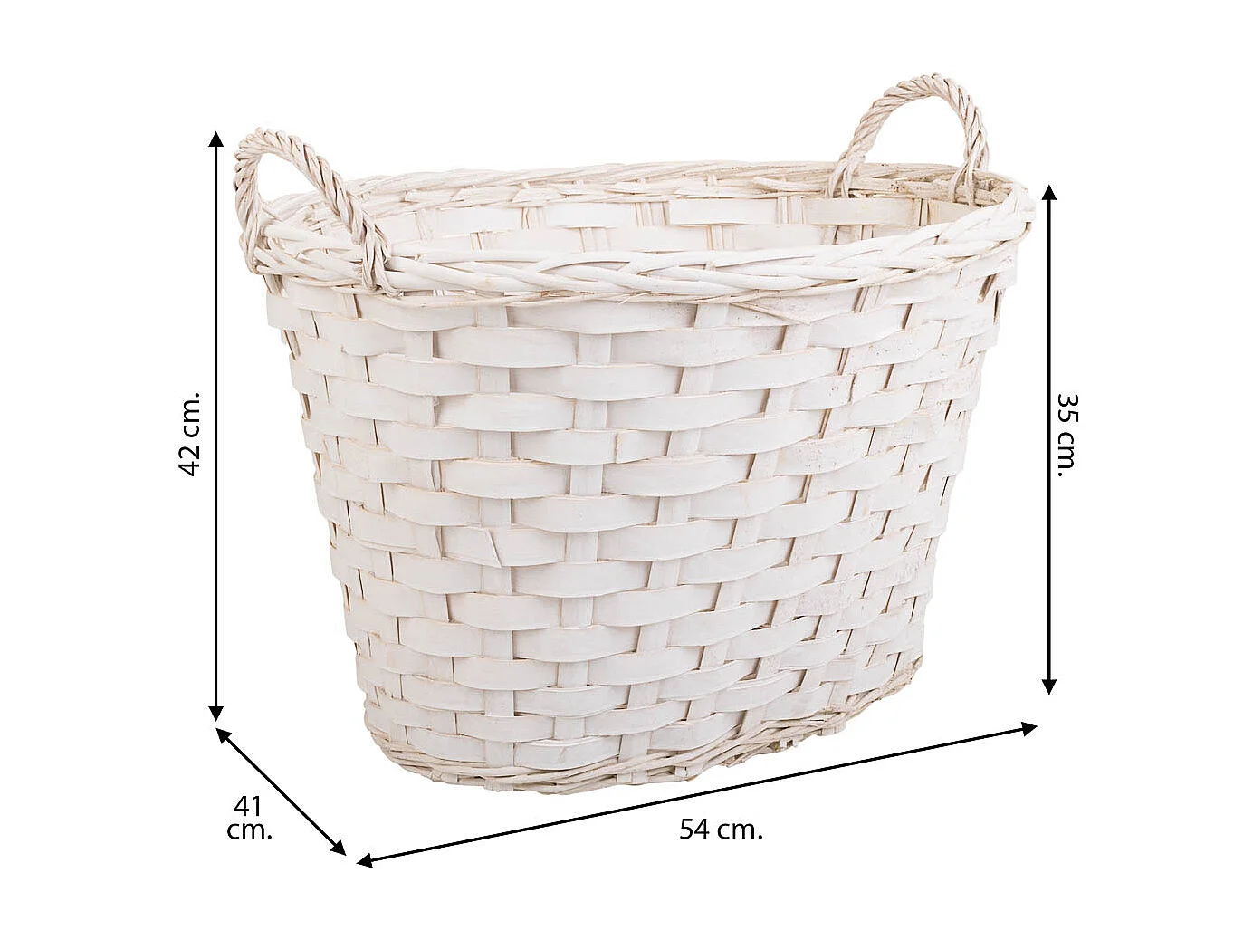 Cesto de mimbre blanco 54x41x35/42