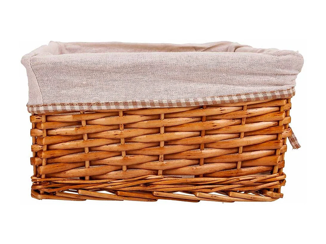 Set mit 3 braun gefütterten Weidenkörben