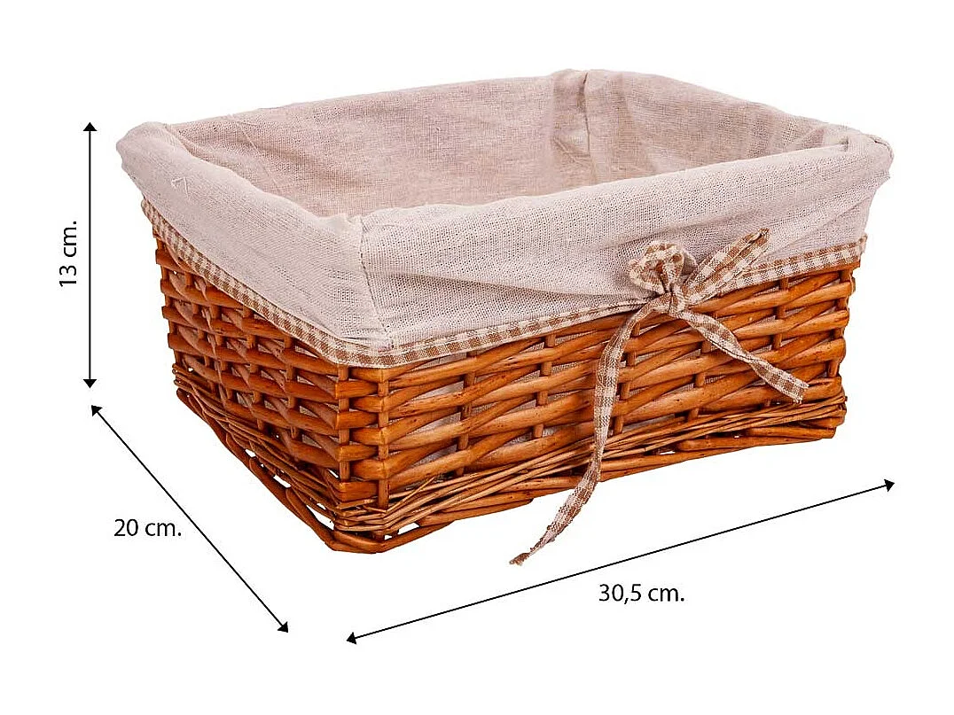 Set mit 3 braun gefütterten Weidenkörben