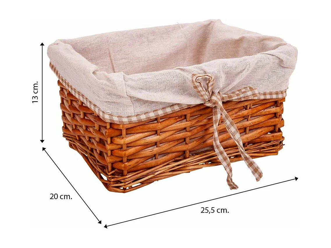 Set mit 3 braun gefütterten Weidenkörben