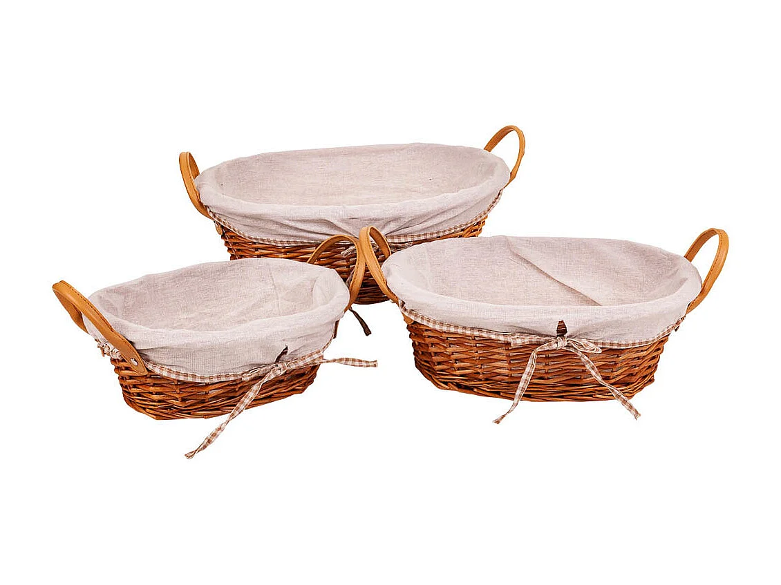 Set mit 3 braun gefütterten Weidenkörben