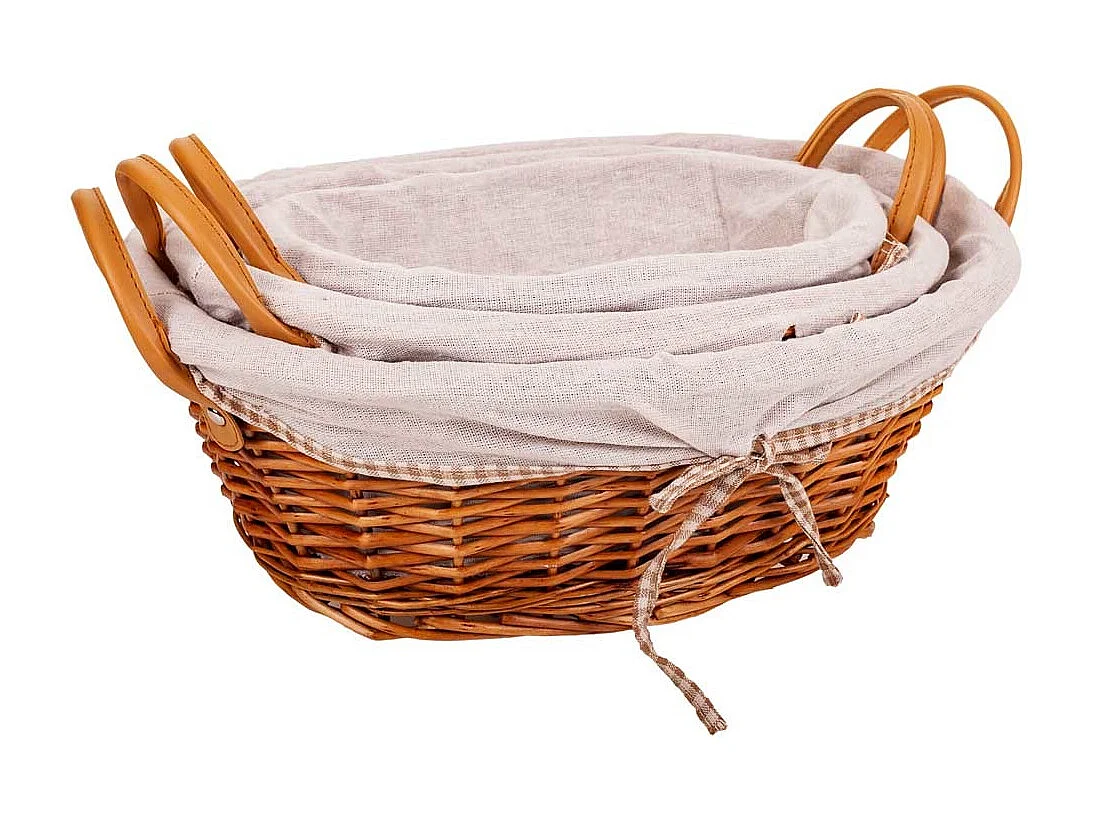 Conjunto de 3 cestos de vime forrados em castanho