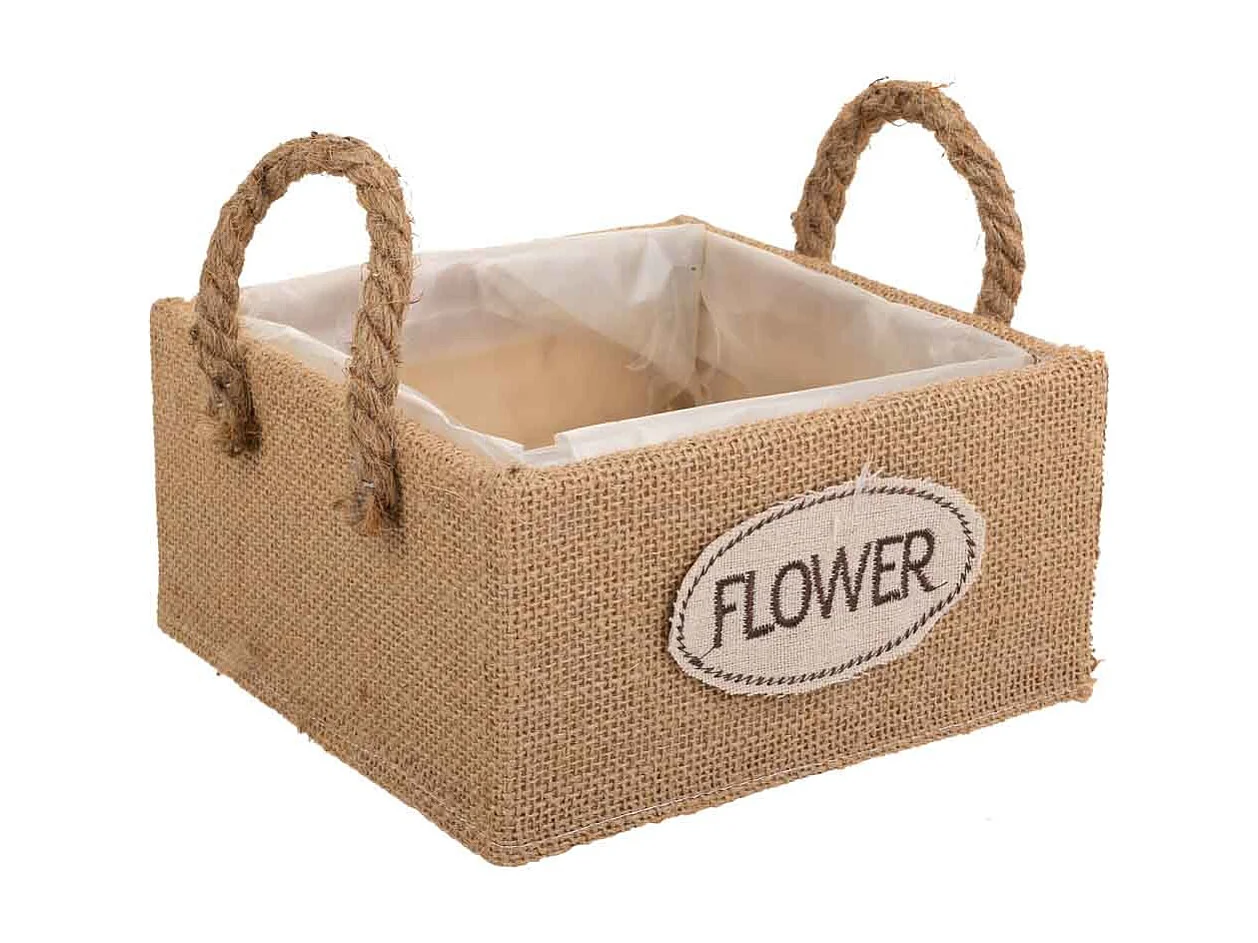 Cesto de hilo de tela marrón 18x18x9,5