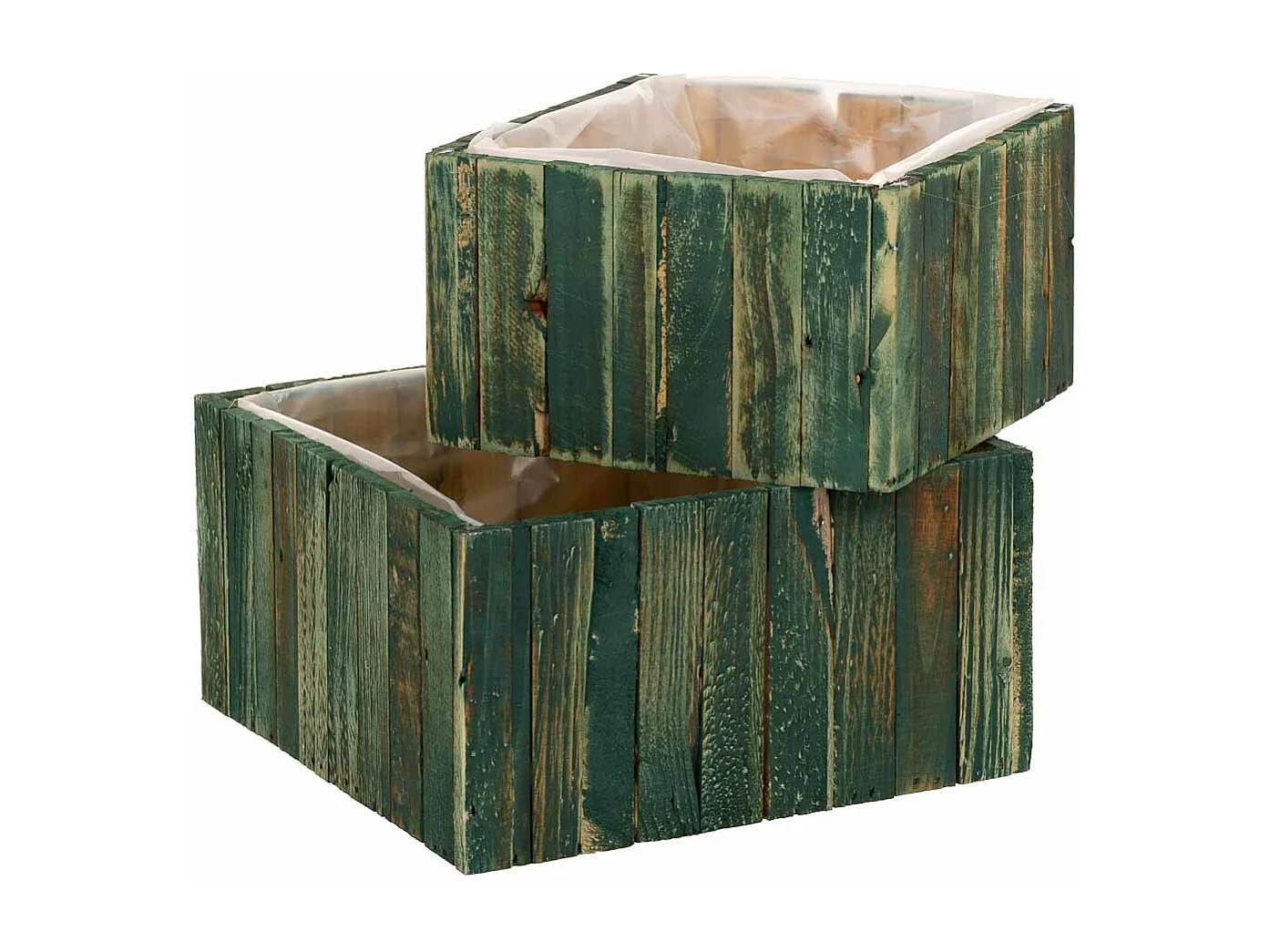 Set mit 2 grünen quadratischen Holzkörben