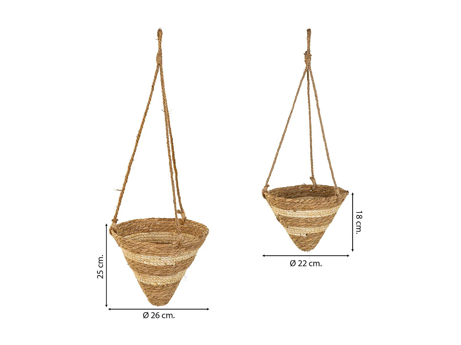 Cestini pensili in fibra naturale marrone d26x25h-d22x18h