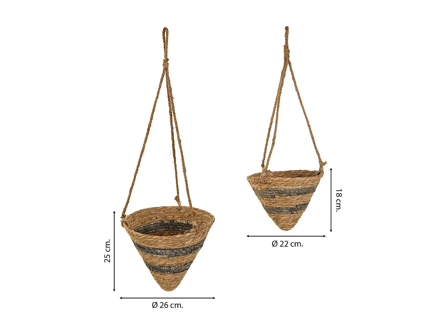 Cestini pensili in fibra naturale marrone d26x25h-d22x18h