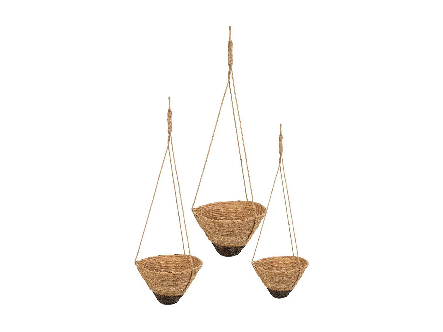 Set di 3 cestini sospesi in fibra naturale marrone
