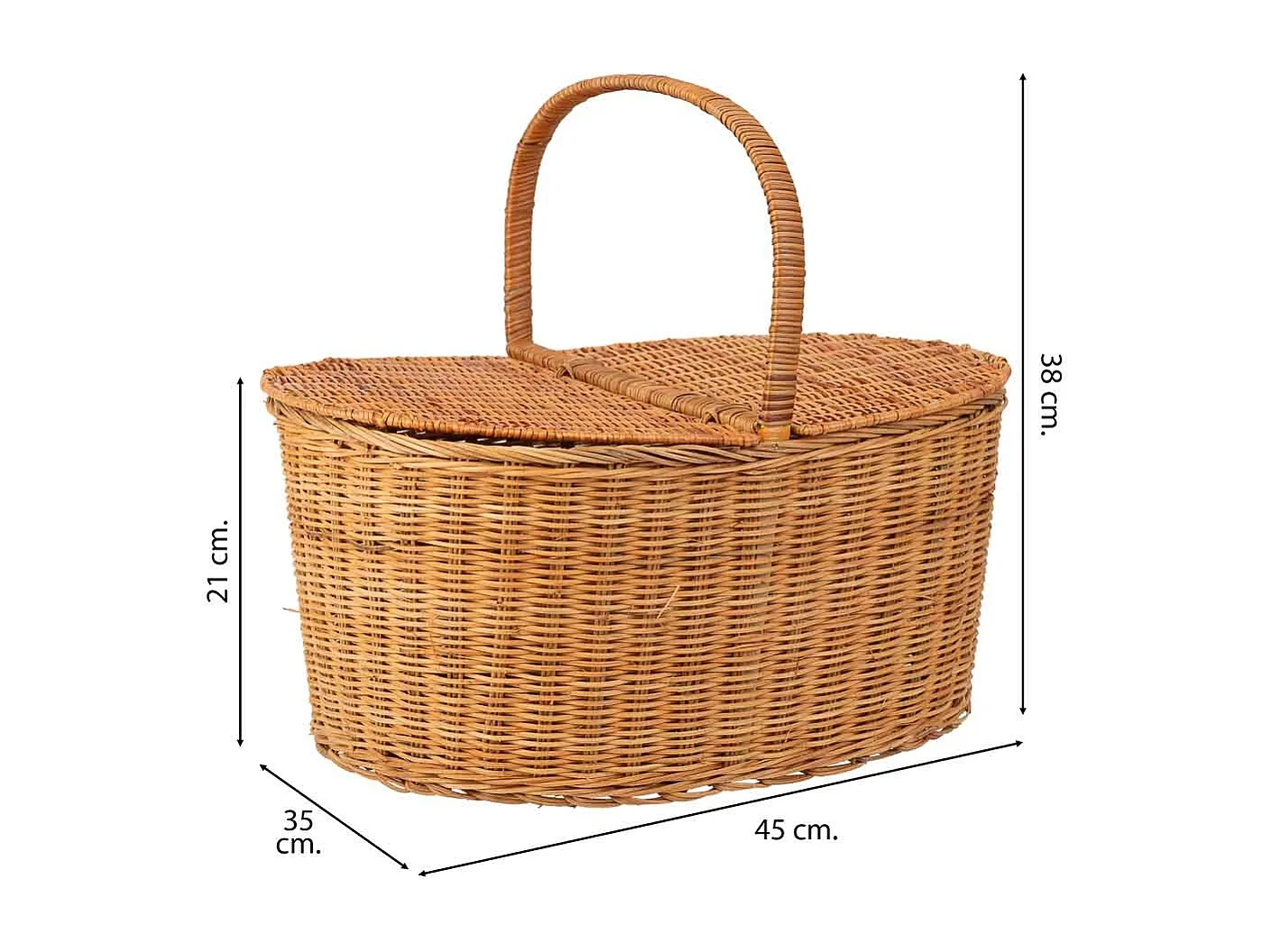 Panier pique-nique en osier marron 45x35x21-38h