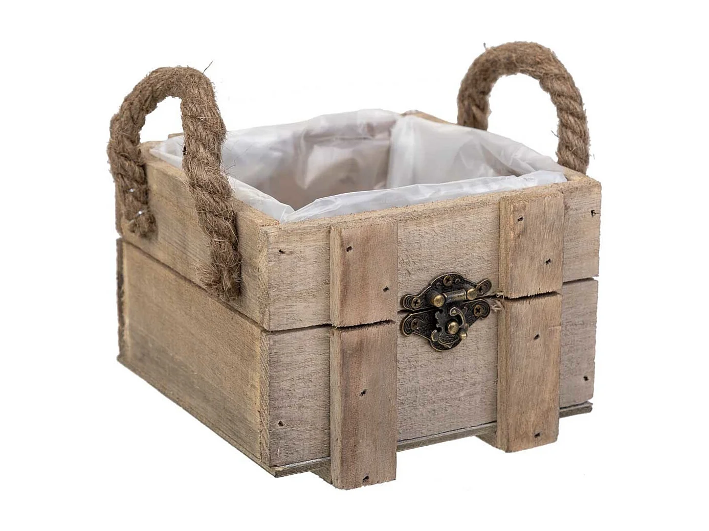 Cesto de madera con asas marrón 14x14x9,5