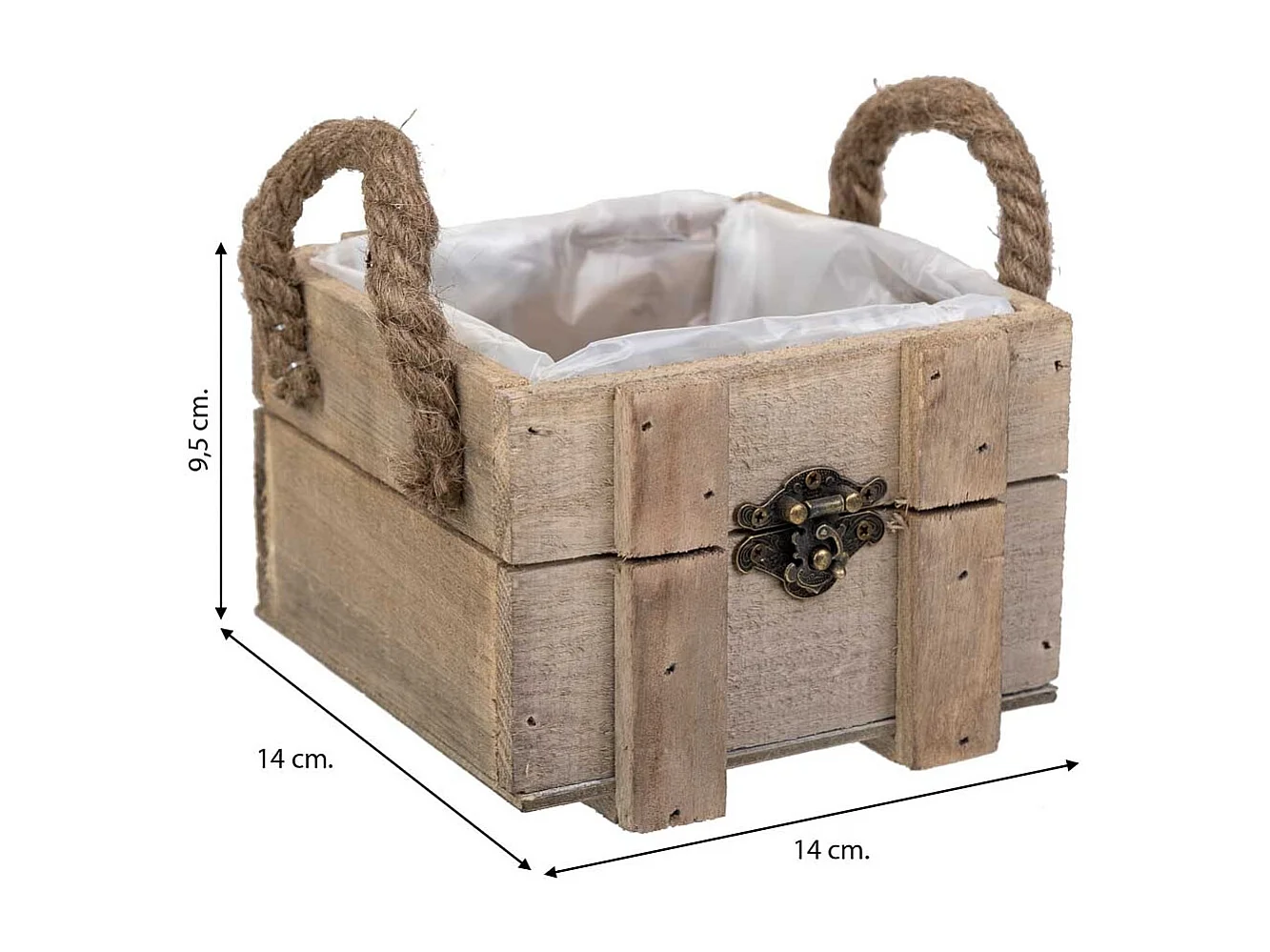 Cesto in legno con manici marroni 14x14x9,5h