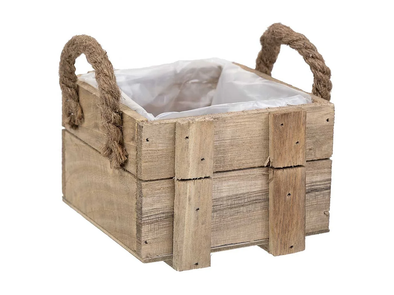 Cesto de madeira com pegas castanho 14x14x9,5