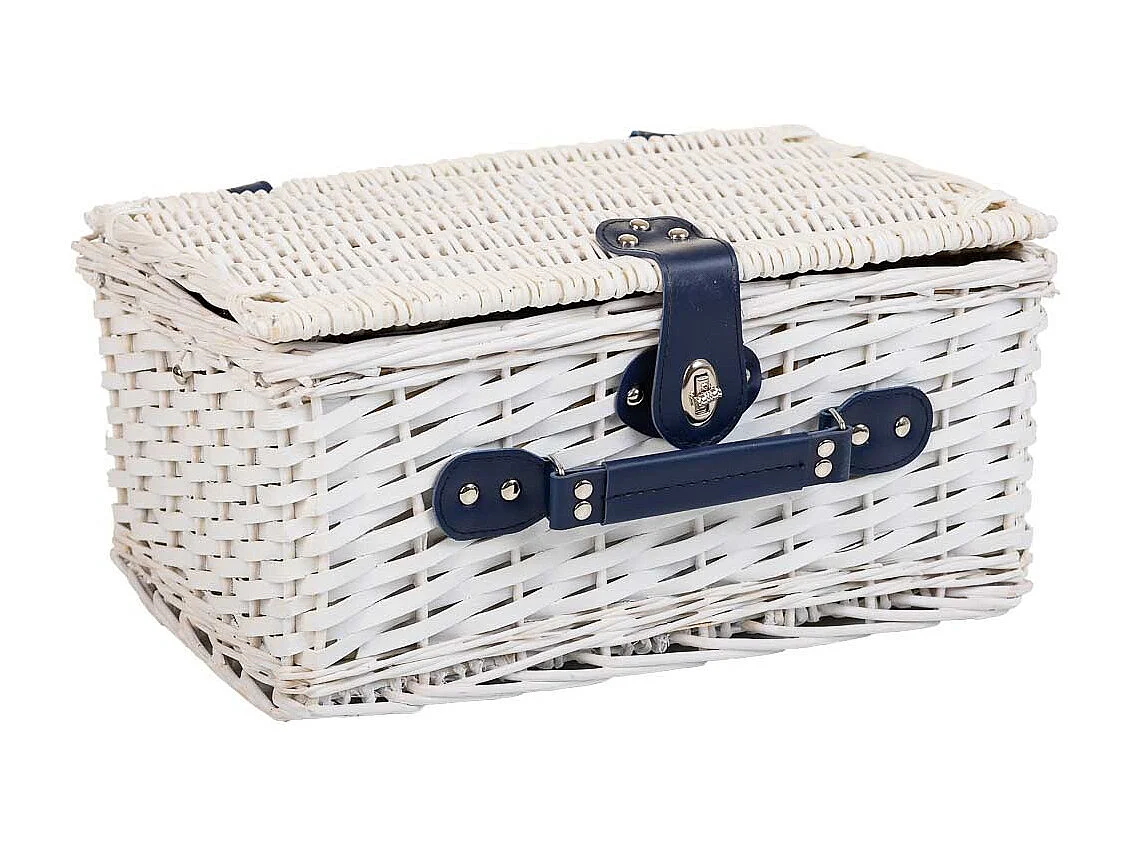 Cesta de piquenique branca e azul 40x28x19