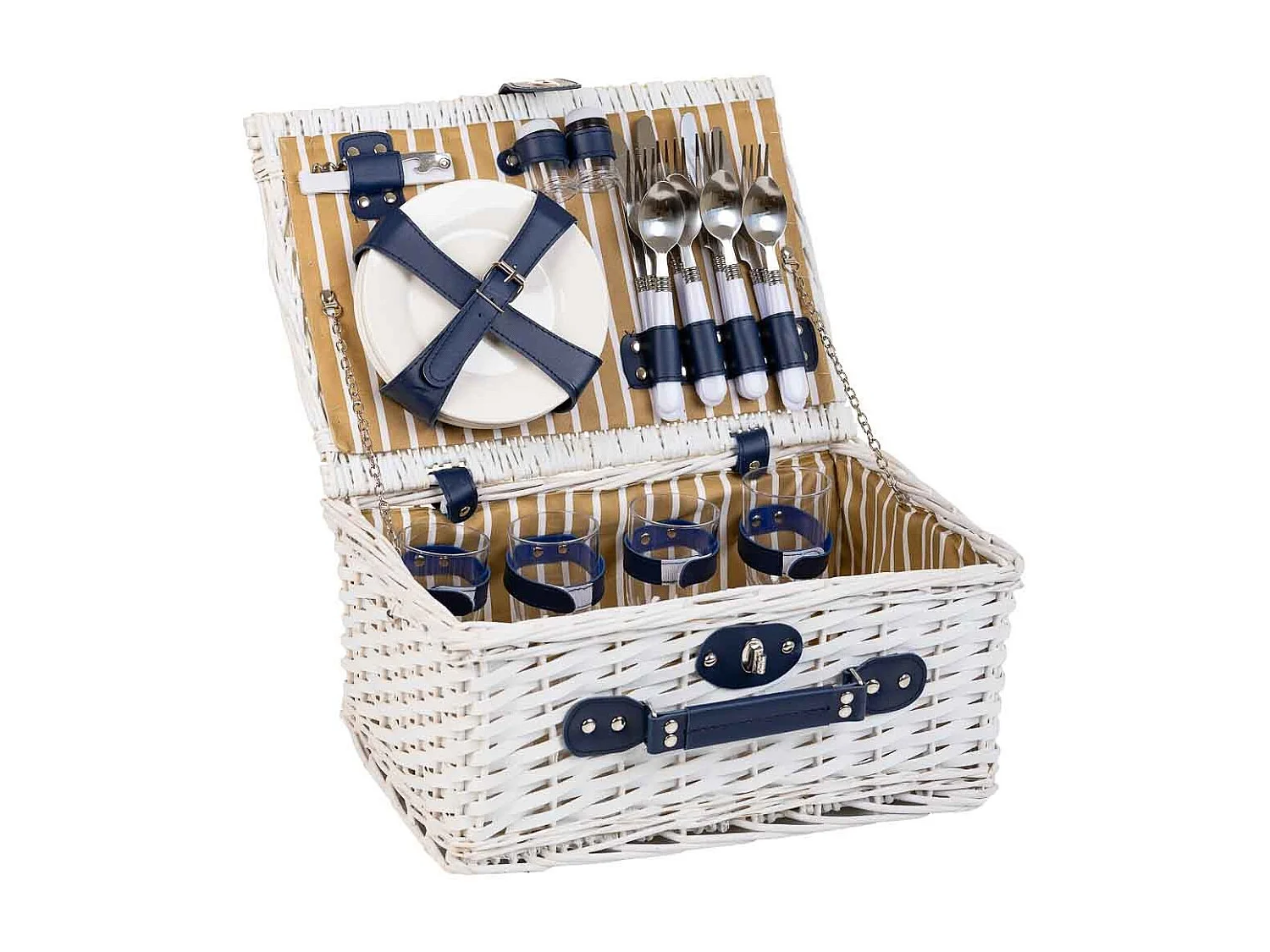 Cesta de piquenique branca e azul 40x28x19