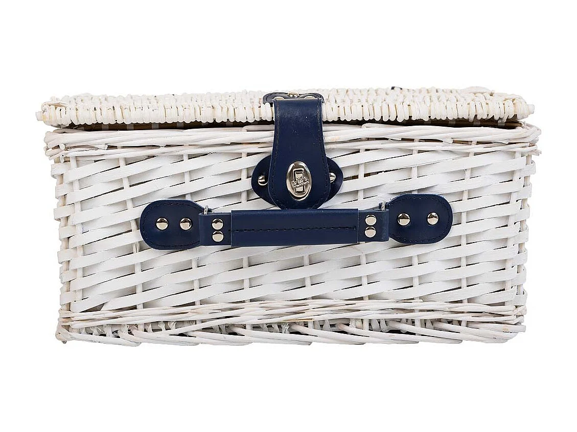Cesta de piquenique branca e azul 40x28x19