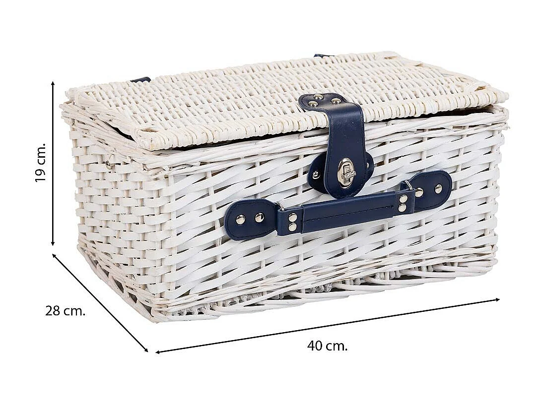 Cesta de piquenique branca e azul 40x28x19
