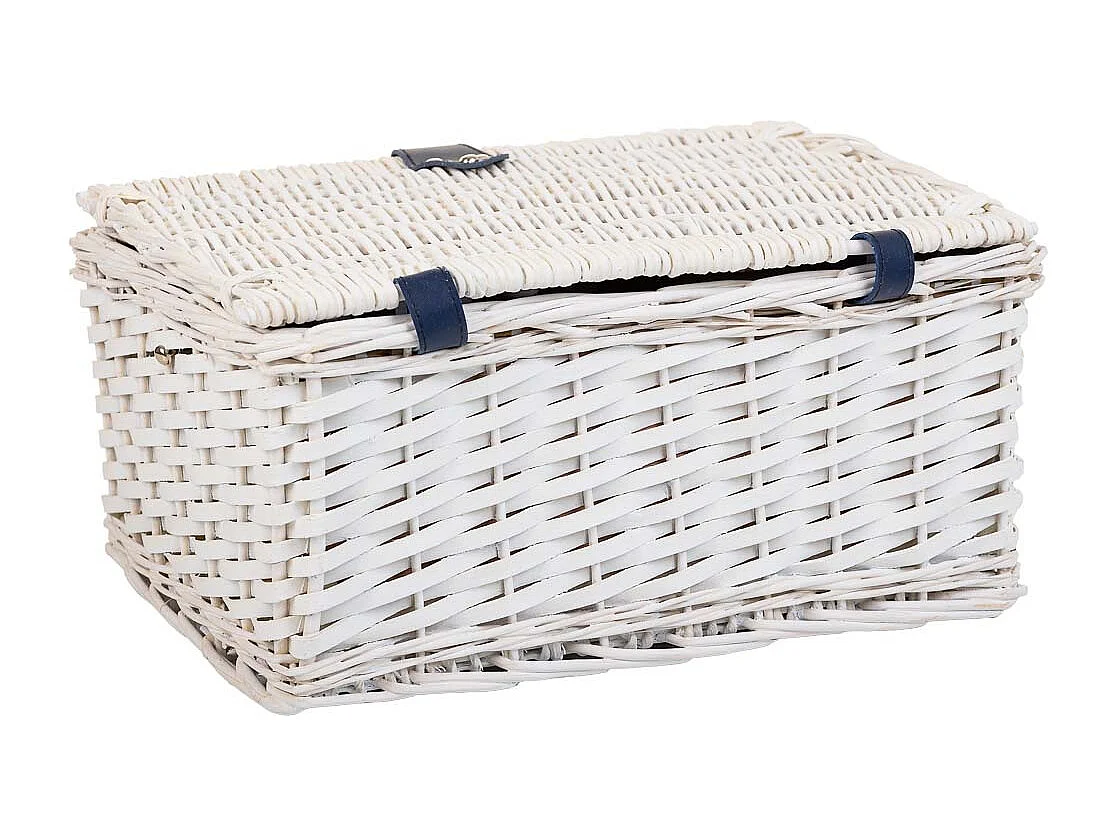 Cesta de piquenique branca e azul 40x28x19