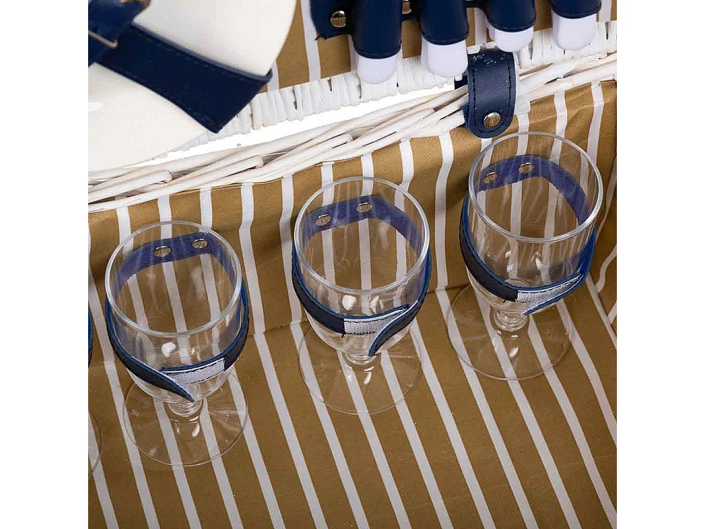 Cesta de piquenique branca e azul 40x28x19