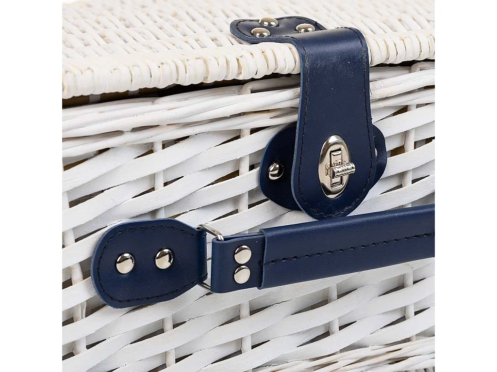 Cesta de piquenique branca e azul 40x28x19