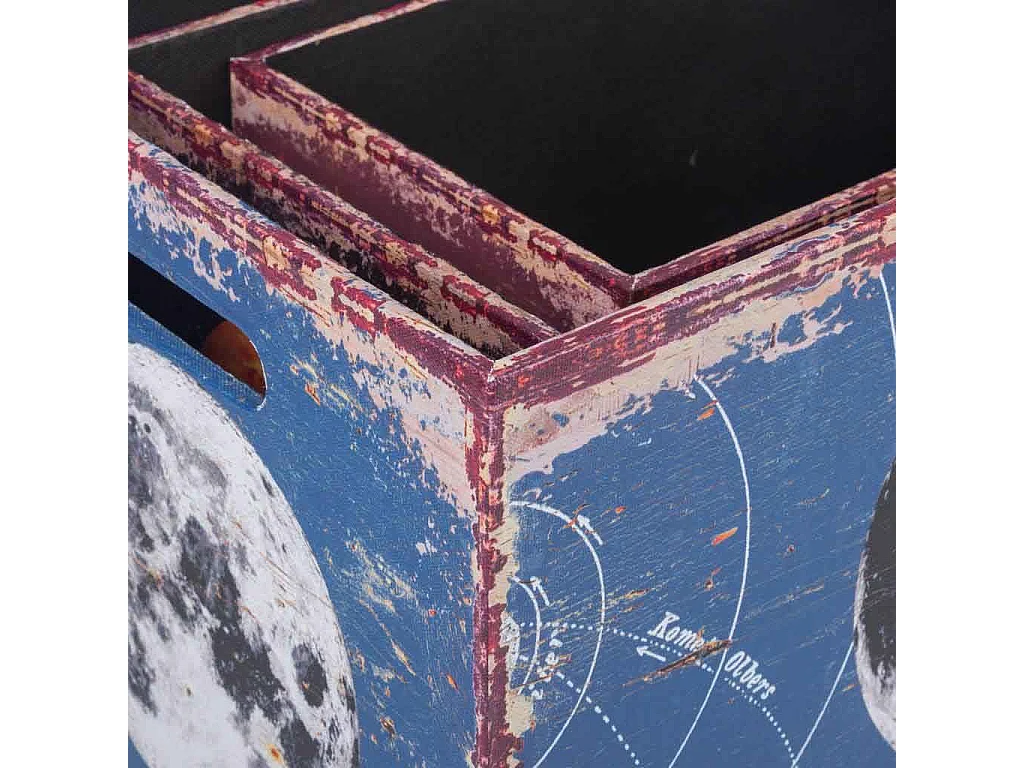 Conjunto de 3 cestos de madeira e lona