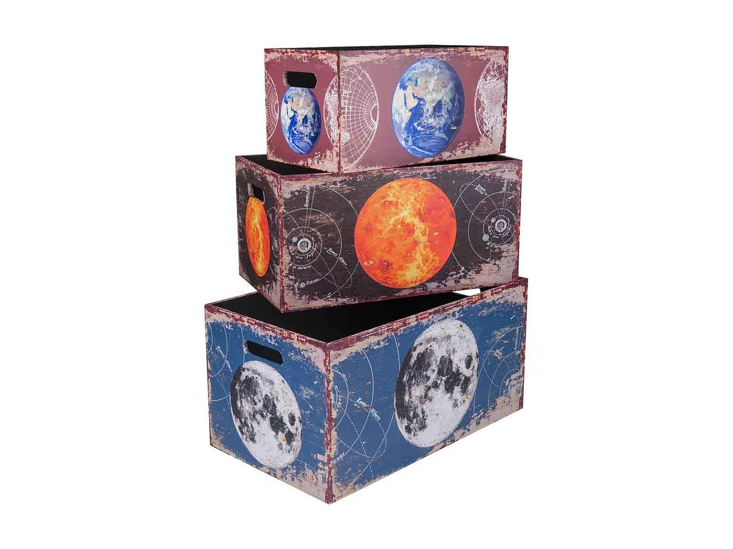 Set mit 3 Körben aus Holz und Leinen