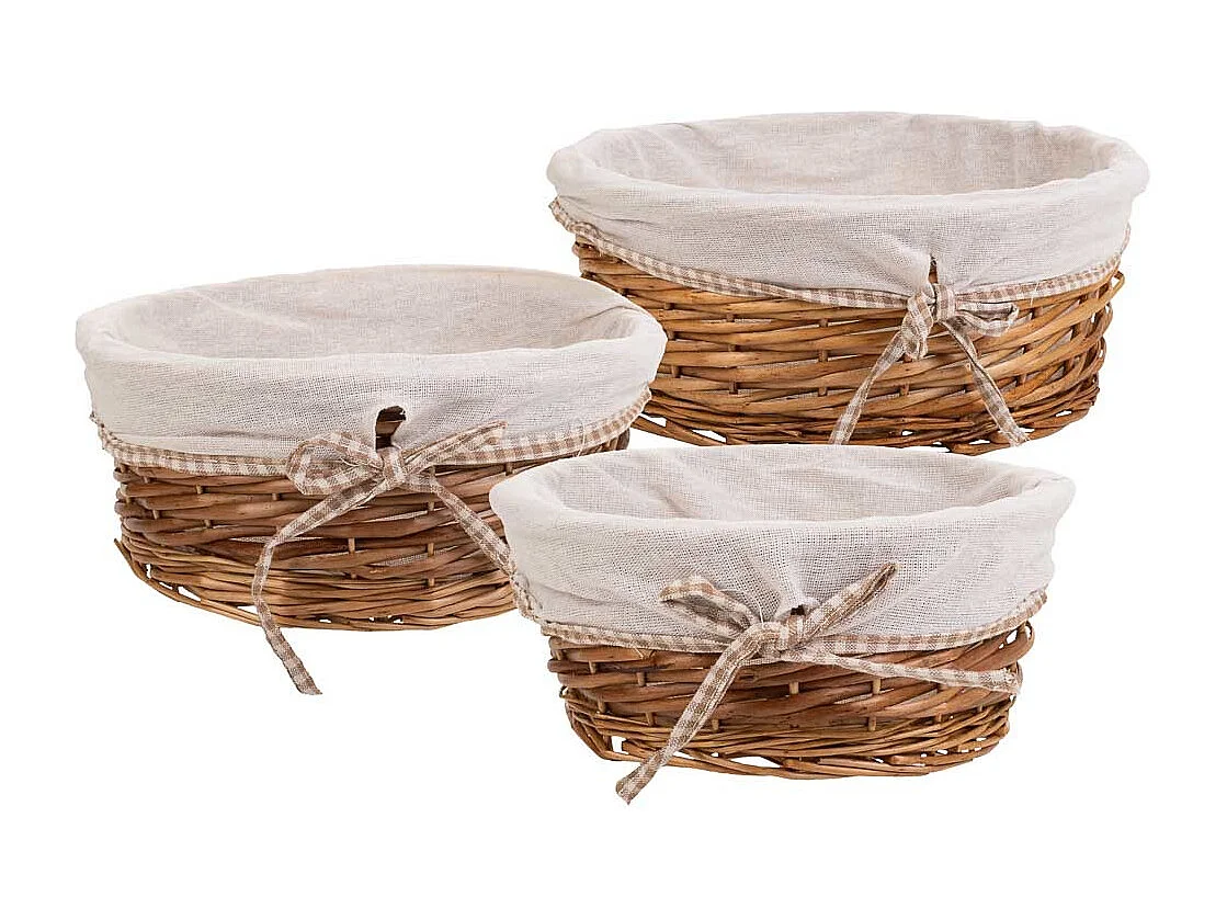 Set mit 3 braun gefütterten Weidenkörben