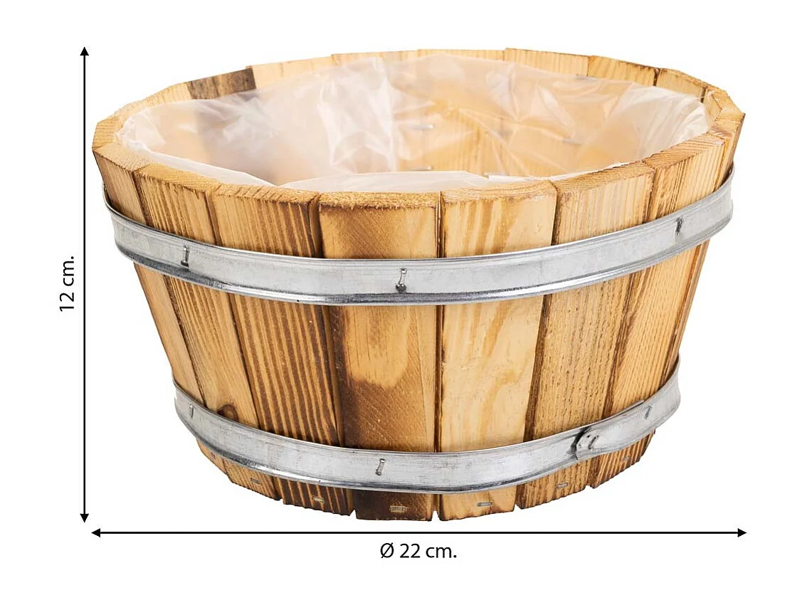 Cesto de madeira e corda marrom d22x12