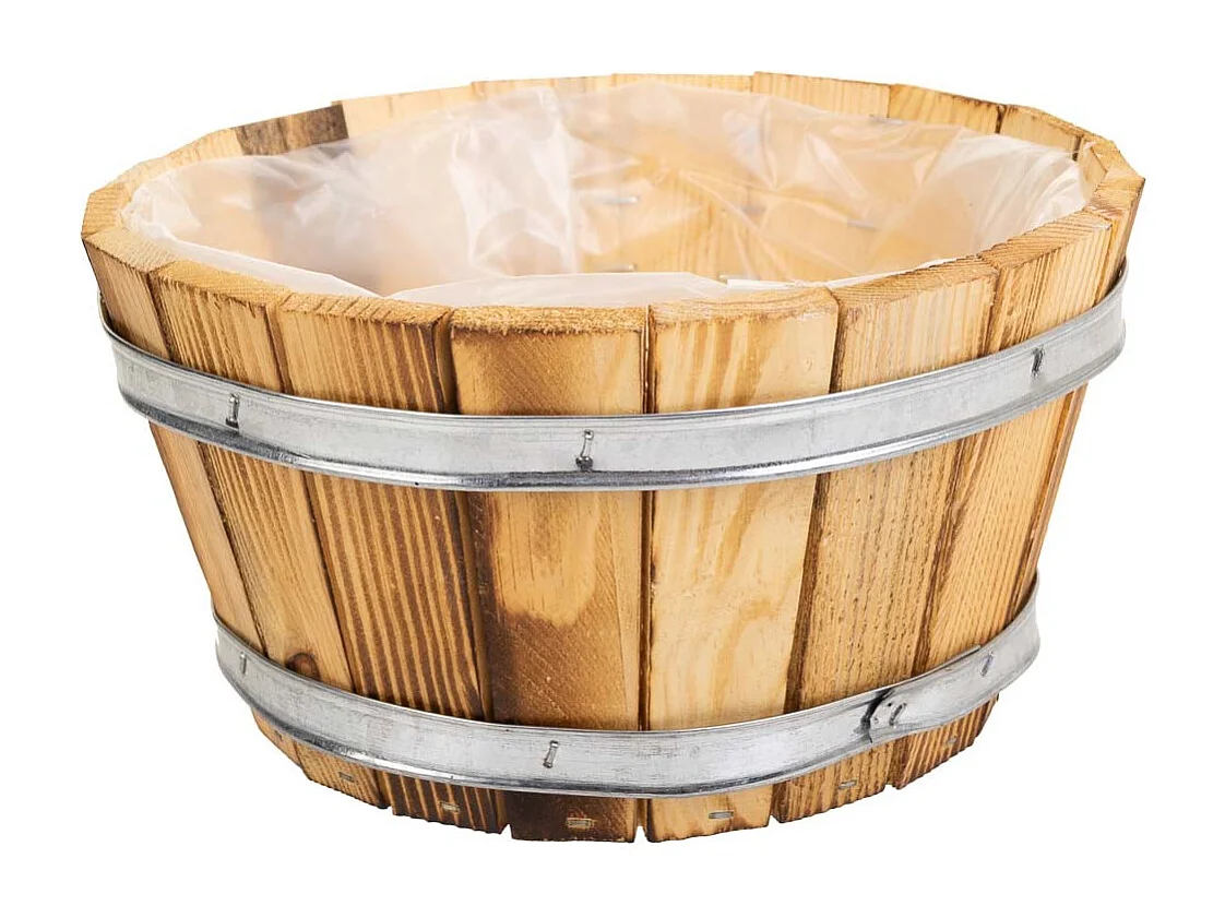 Cesto de madeira e corda marrom d22x12