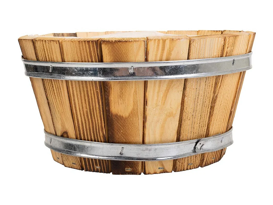 Cesto de madeira e corda marrom d22x12