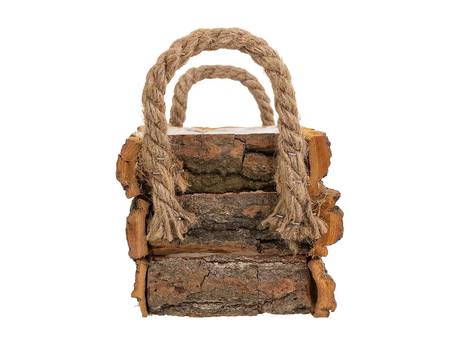 Cesto de madera con asas marrón 18x12x8