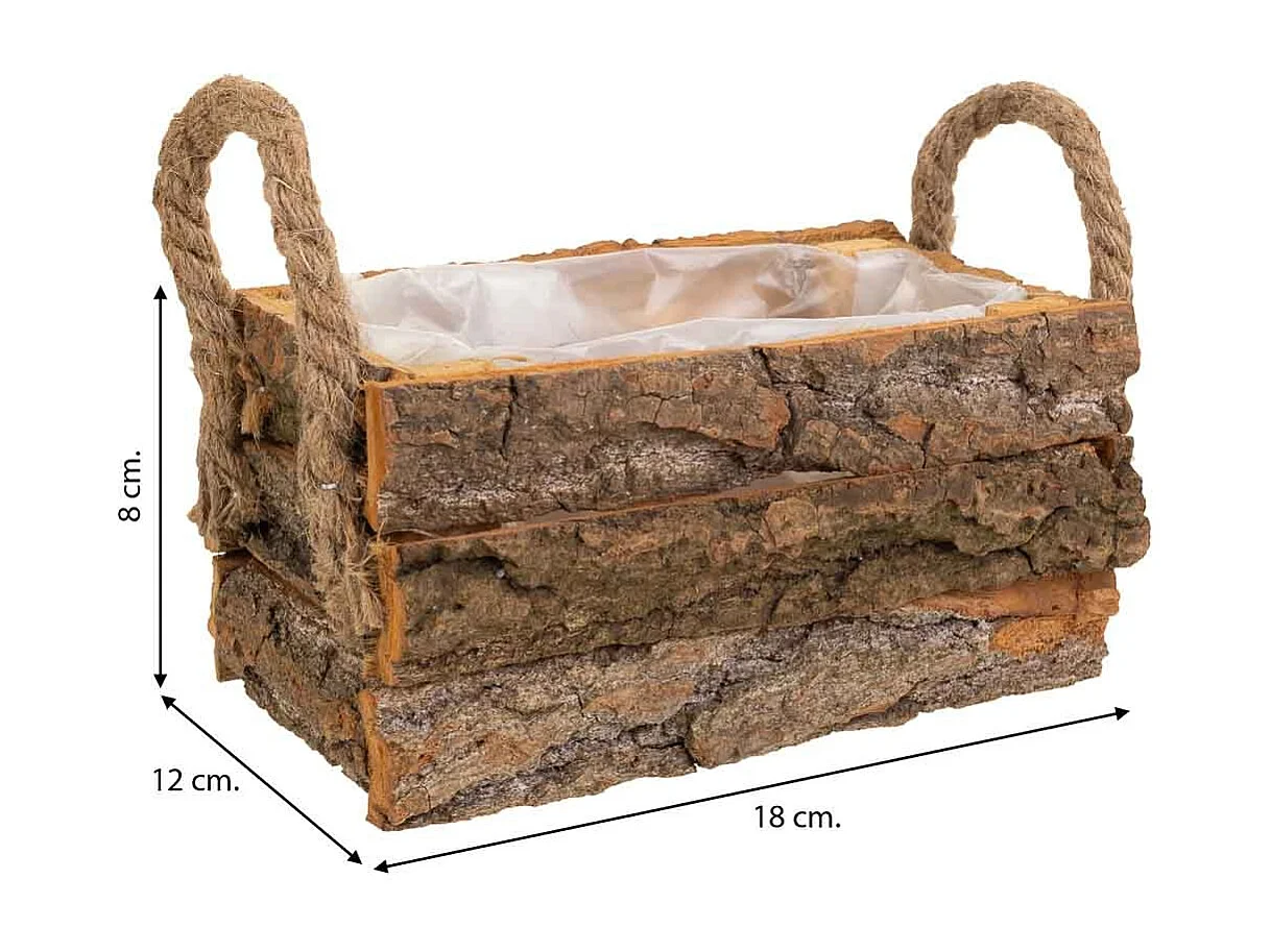 Cesto de madera con asas marrón 18x12x8