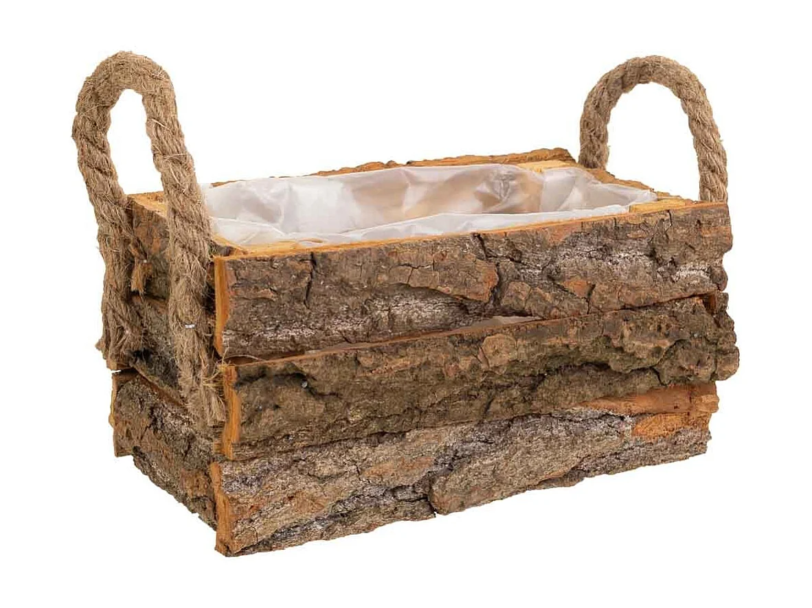 Cesto de madeira com alças marrons 18x12x8