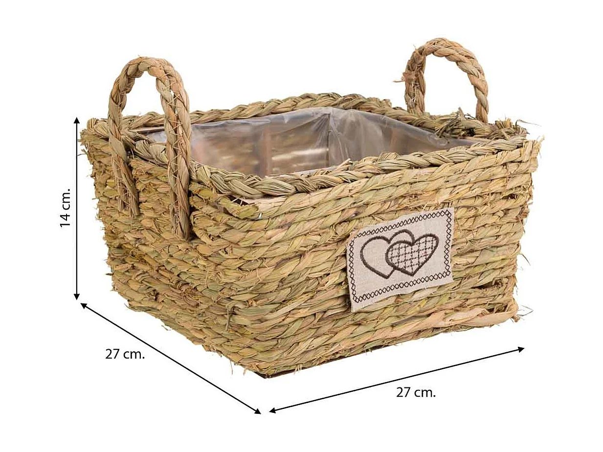 Cesto in corda intrecciata marrone 27x27x14h