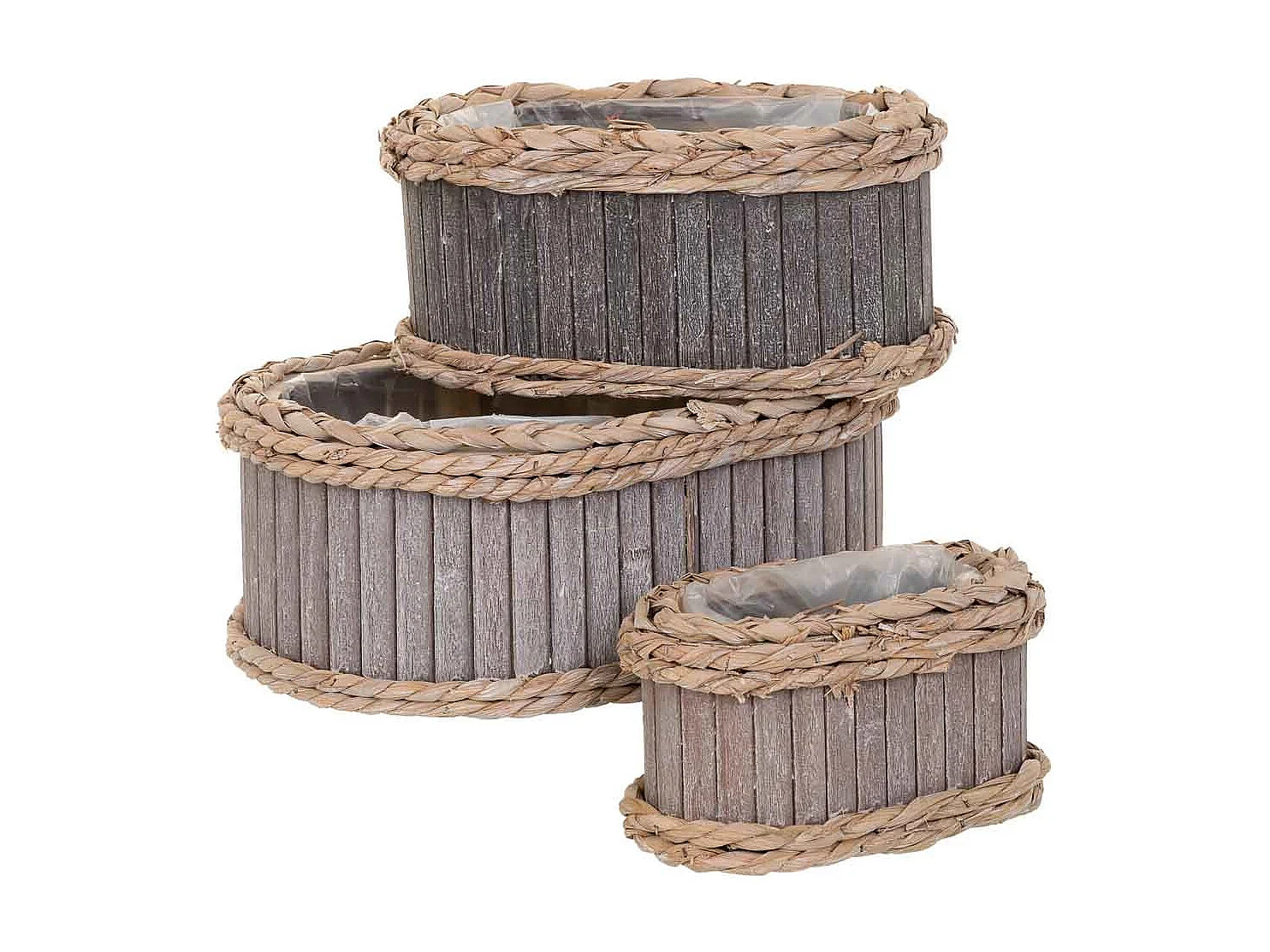 Set 3 Cestos ovalados de madera grises