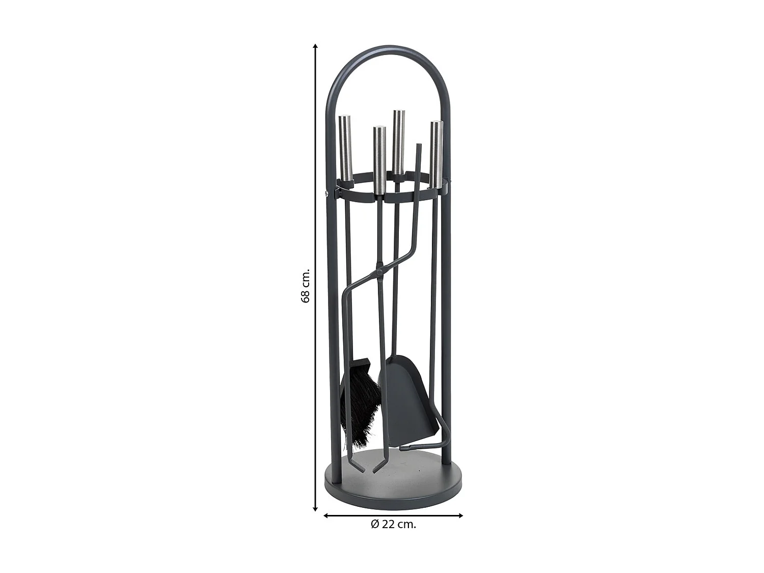 Set attrezzi per camino in metallo nero 5pz D22x68h cm