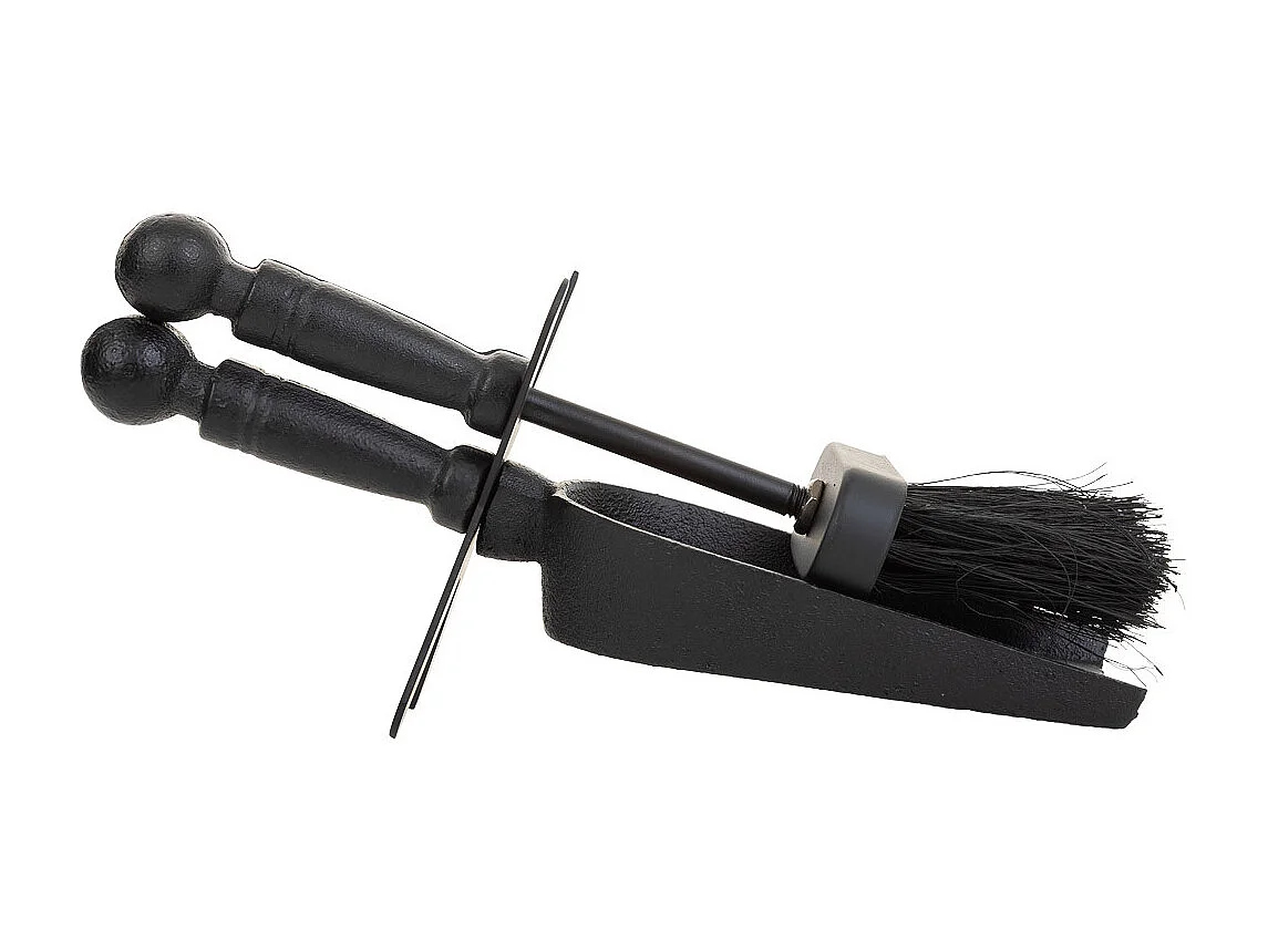 Escova e pá para lareira em metal preto 29x10x12
