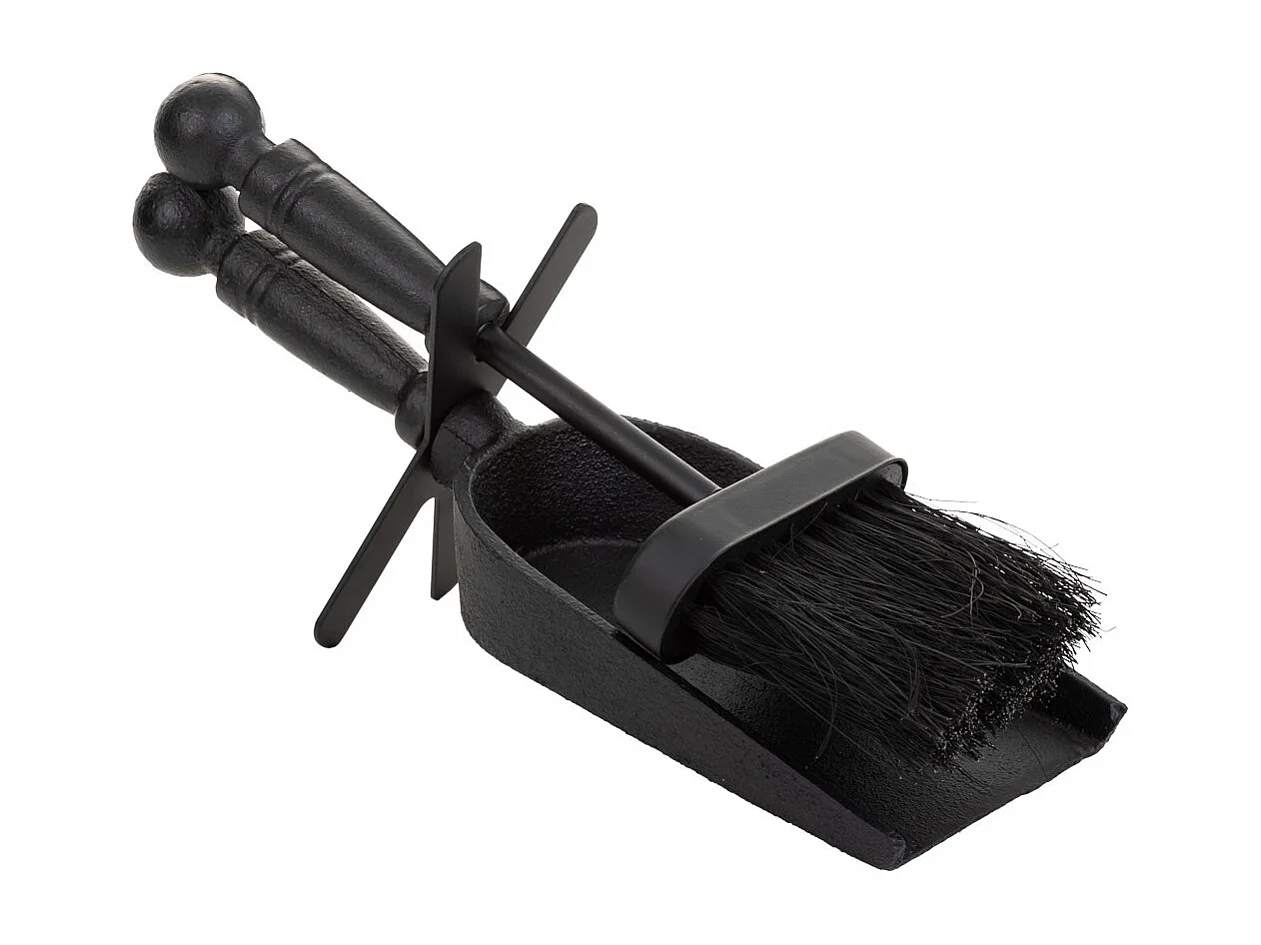 Escova e pá para lareira em metal preto 29x10x12