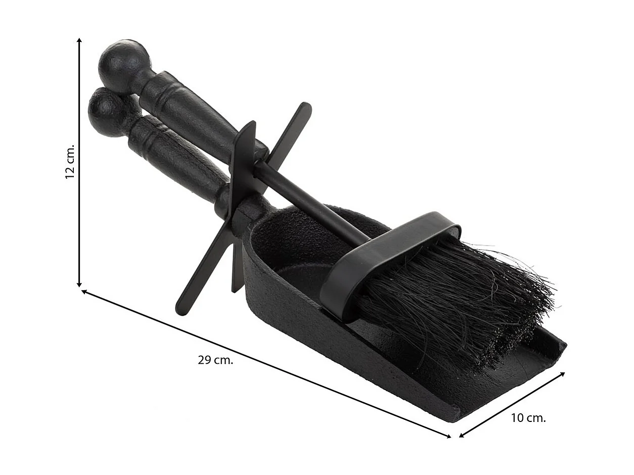 Scopino e paletta in metallo nero 29x10x12h