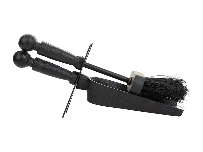 Escova e pá para lareira em metal preto 29x10x12