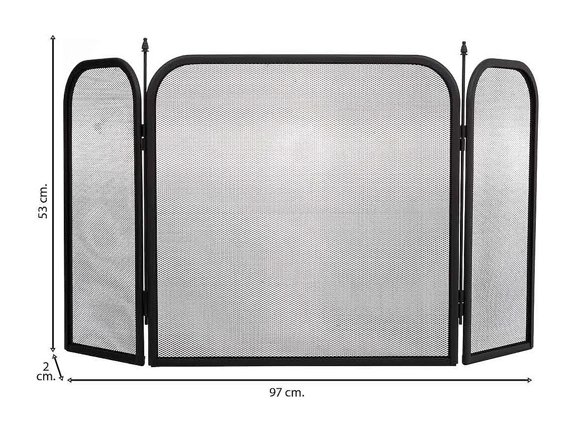 Blindagem de lareira em metal preto, 97x02x53 cm