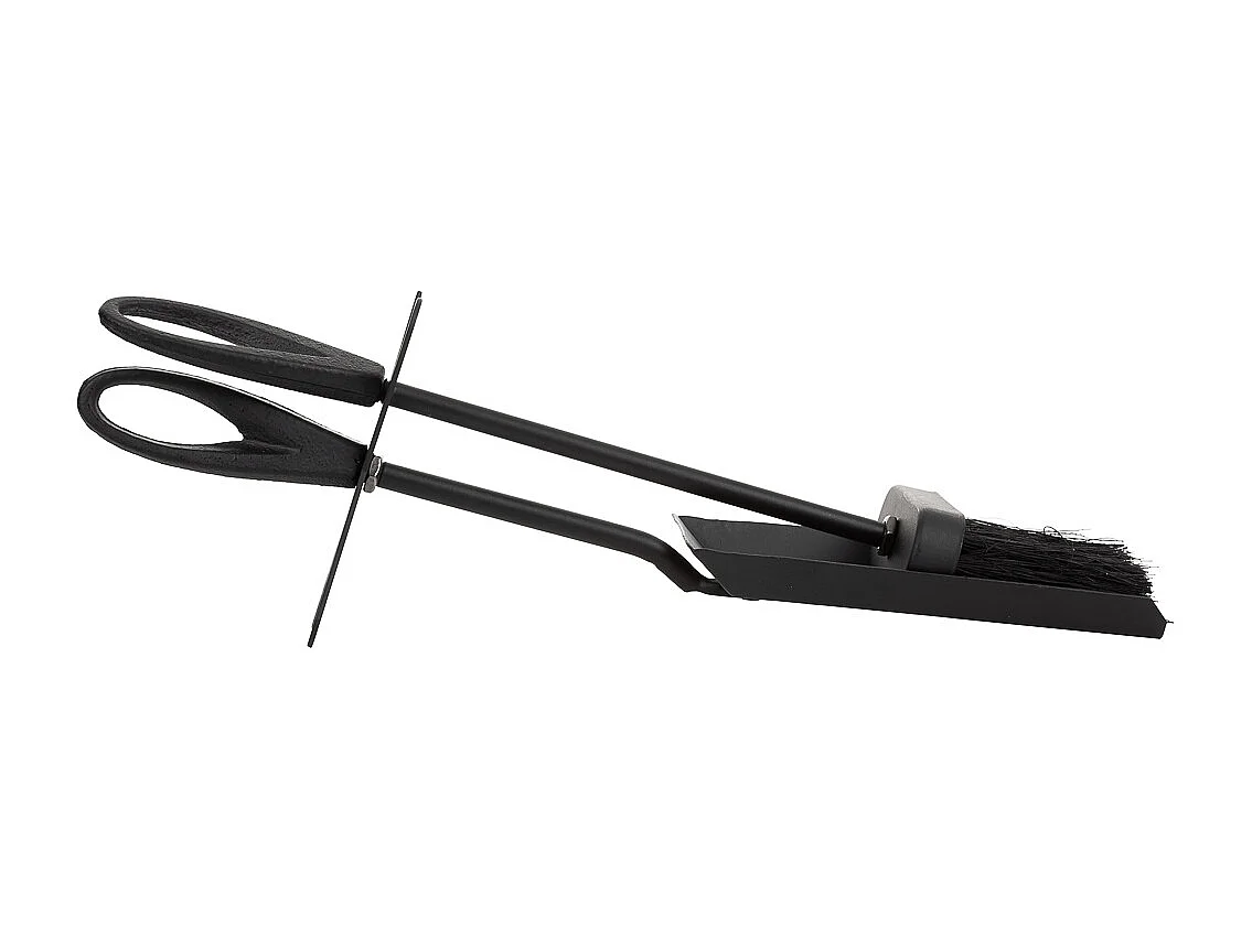 Brosse et pelle pour cheminée en métal noir 38x11x13h