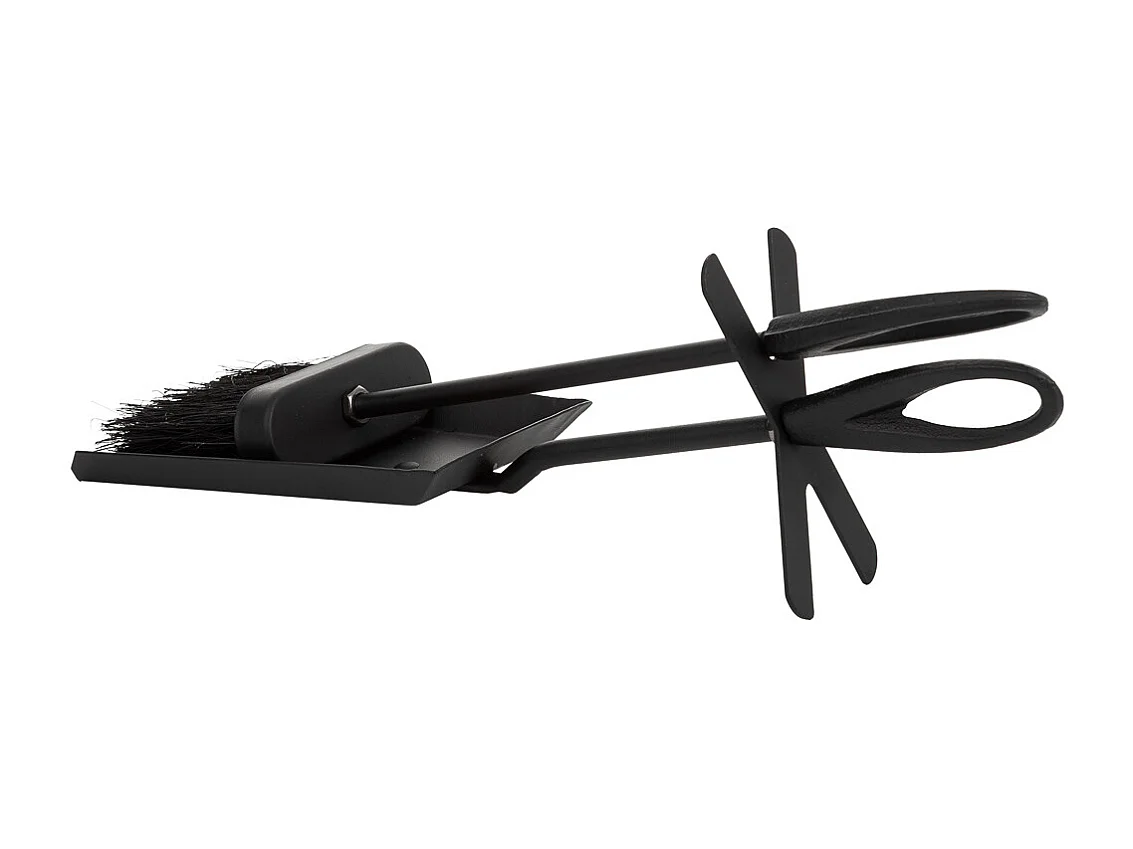 Brosse et pelle pour cheminée en métal noir 38x11x13h