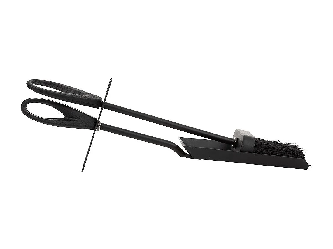 Brosse et pelle pour cheminée en métal noir 38x11x13h