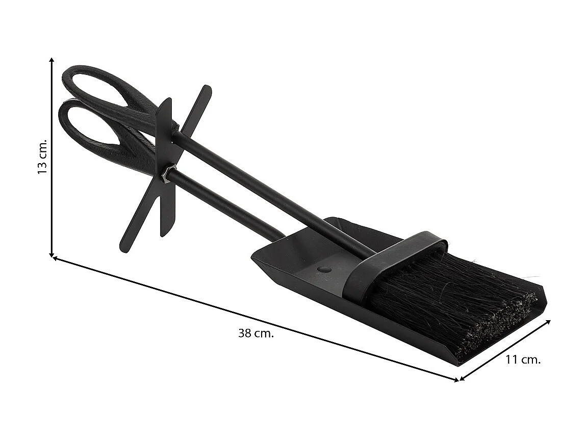 Brosse et pelle pour cheminée en métal noir 38x11x13h