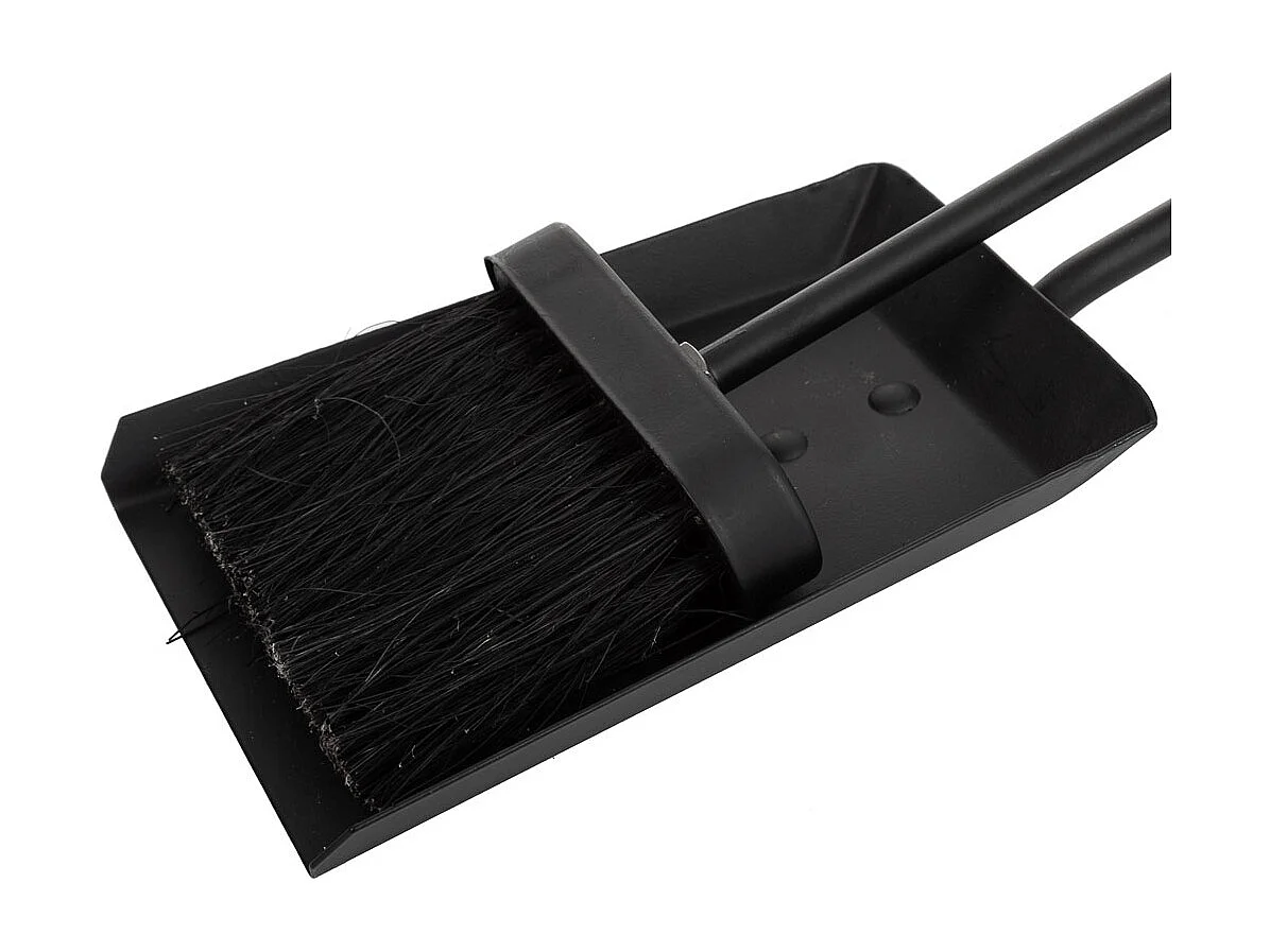 Brosse et pelle pour cheminée en métal noir 38x11x13h